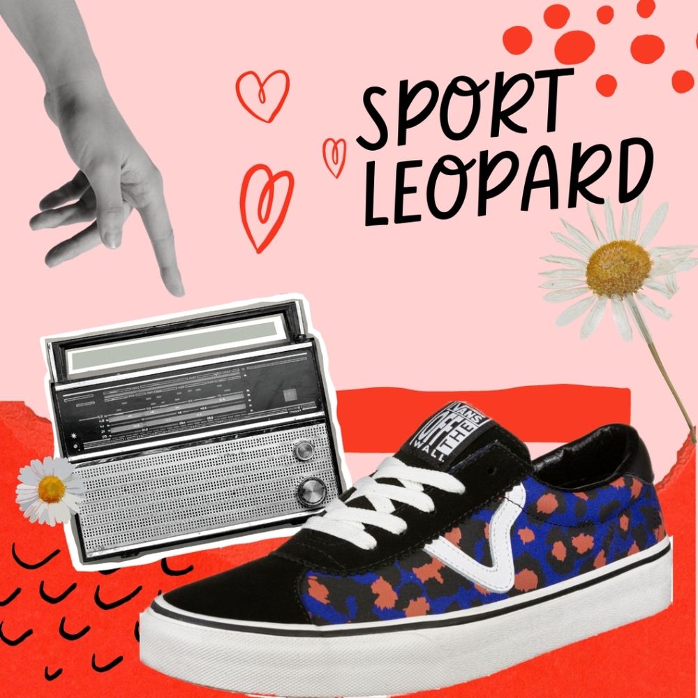 Vans Sport Leopard Surf the Web Blue Red Canvas Black Suede White Men's Sizing